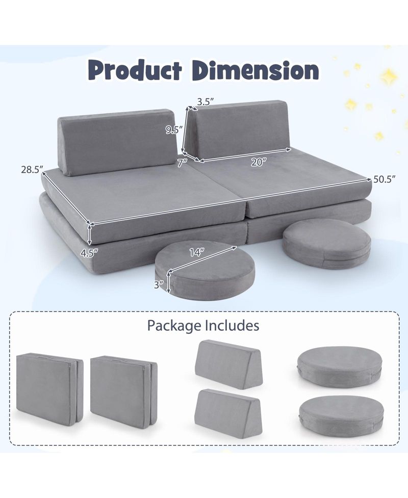 6 Piece Kids Play Sofa Set with Modular Cushions and Washable Covers