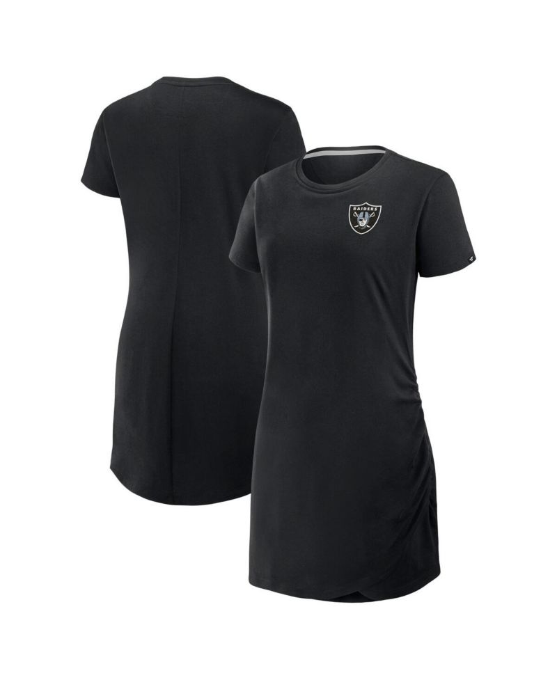 Women's Black Las Vegas Raiders Ruched Drape T-Shirt Dress