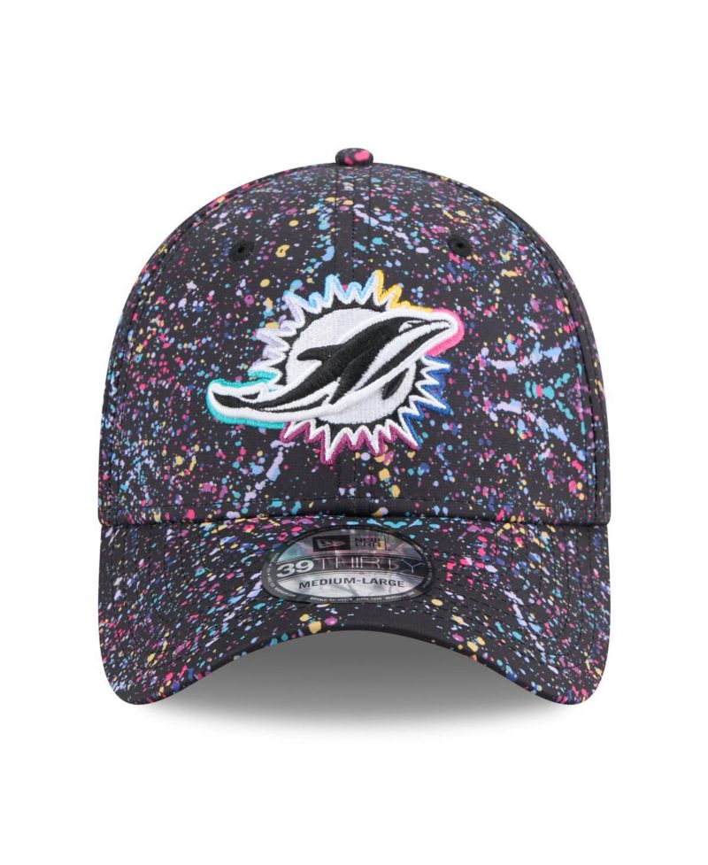 Men's Black Miami Dolphins 2025 NFL Crucial Catch 39THIRTY Flex Hat