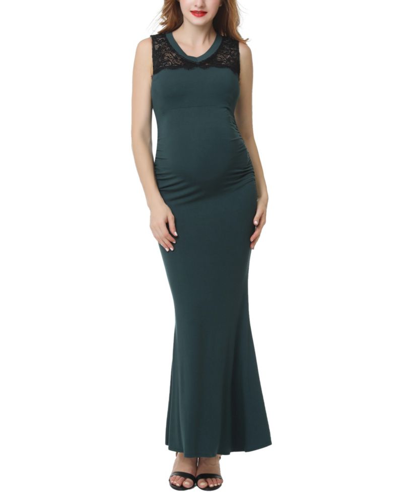 Women's V-Neck Lace Trim Mermaid Maxi Dress