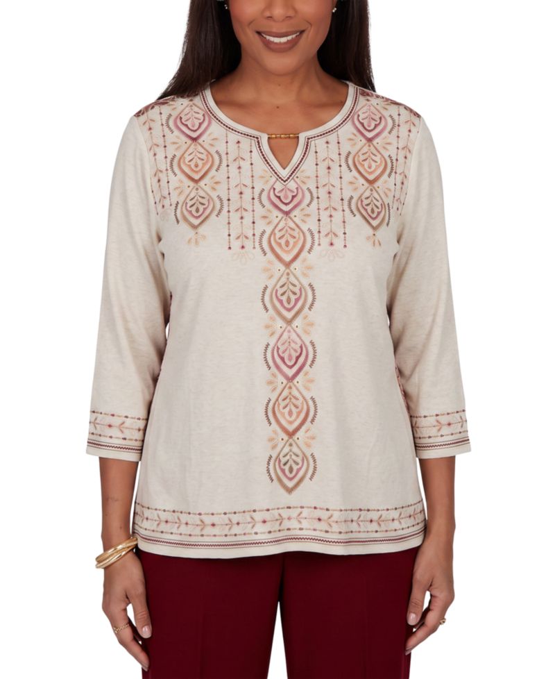 Petite Keyhole Neck 3/4-Sleeve Blouse