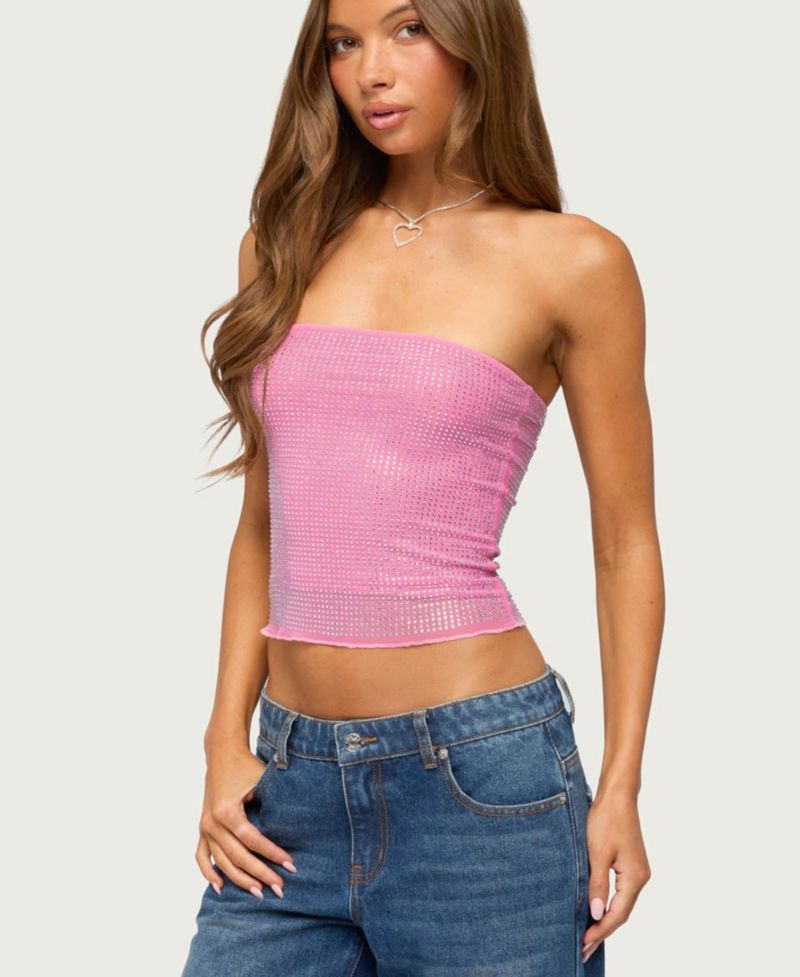 Women's Olea Rhinestone Mesh Strapless Top