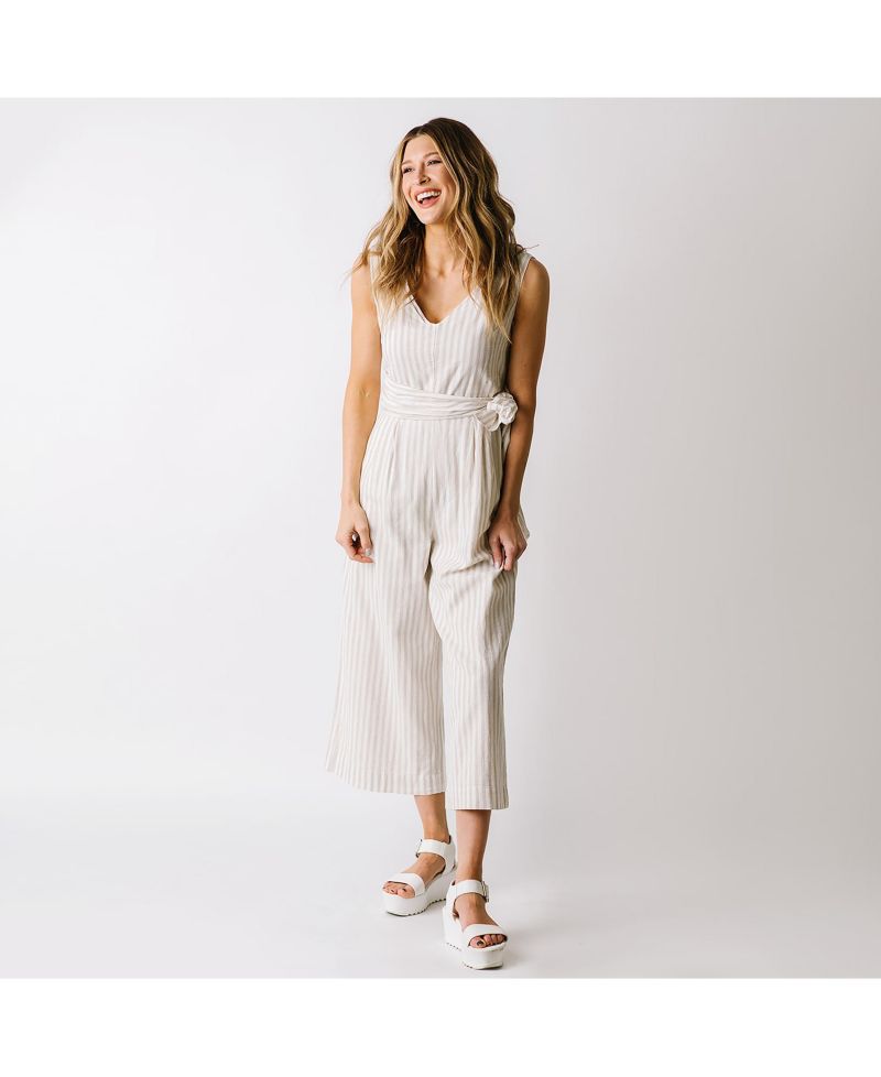 Women's Hope and Henry Woven Sleeveless Tie-Waist Jumpsuit with Wide Leg