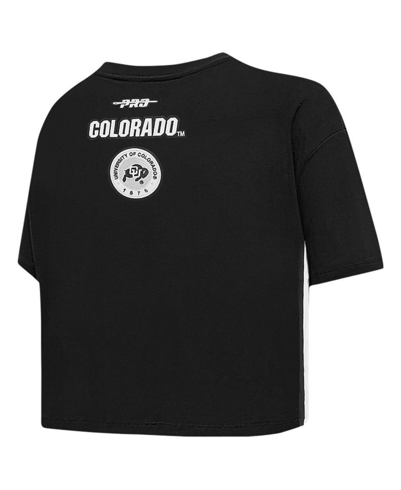 Women's Black Colorado Buffaloes Rhinestone Boxy Cropped T-Shirt