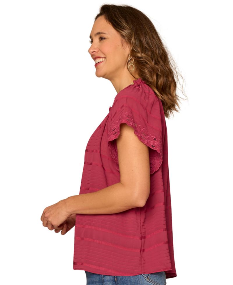 Petite Embroidered V-Neck Woven Top
