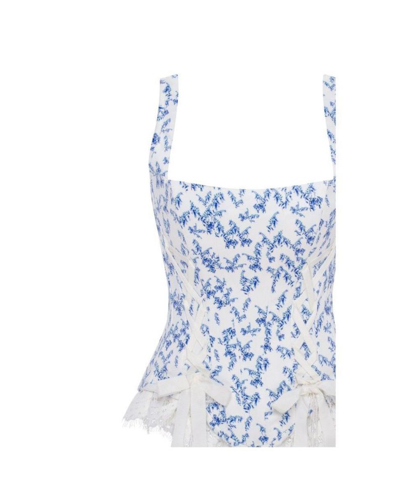 Womens Blue lavender corset on straps with bows and ribbon lacing