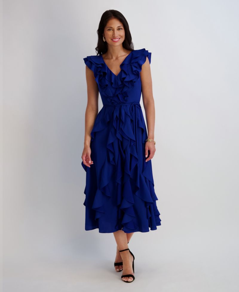 Women's Silky Woven Ruffle Midi Dress
