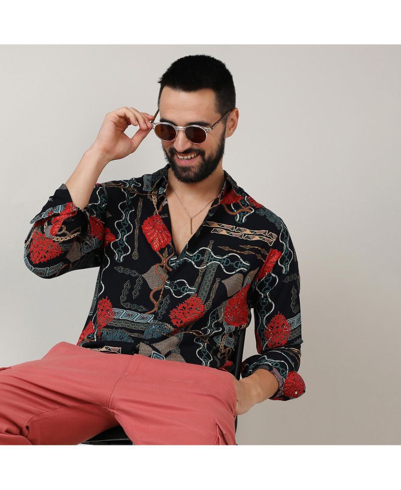 Men's Crimson Red & Teal Green Artistic Block Shirt