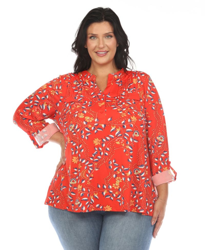 Plus Size Paisley Button Front Tunic Top
