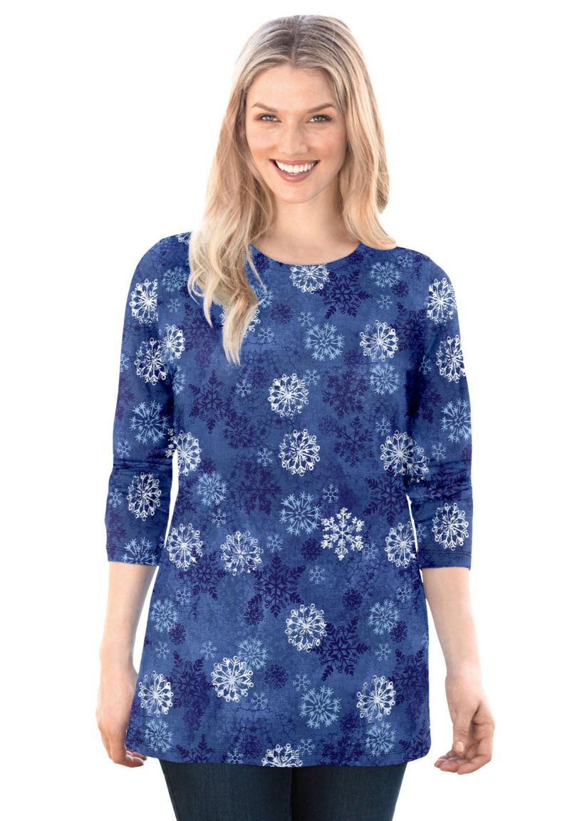 Plus Size Perfect Printed Long-Sleeve Crewneck Tee