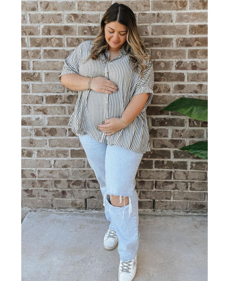Women's Striped Button Up Dolman Top