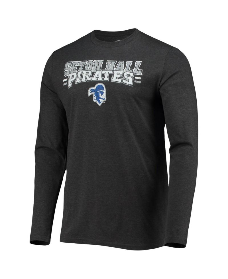 Men's Blue, Heathered Charcoal Seton Hall Pirates Meter Long Sleeve T-shirt and Pants Sleep Set