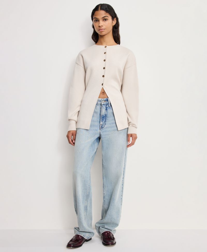 Women's Crewneck Long-Sleeve Cardigan Sweater