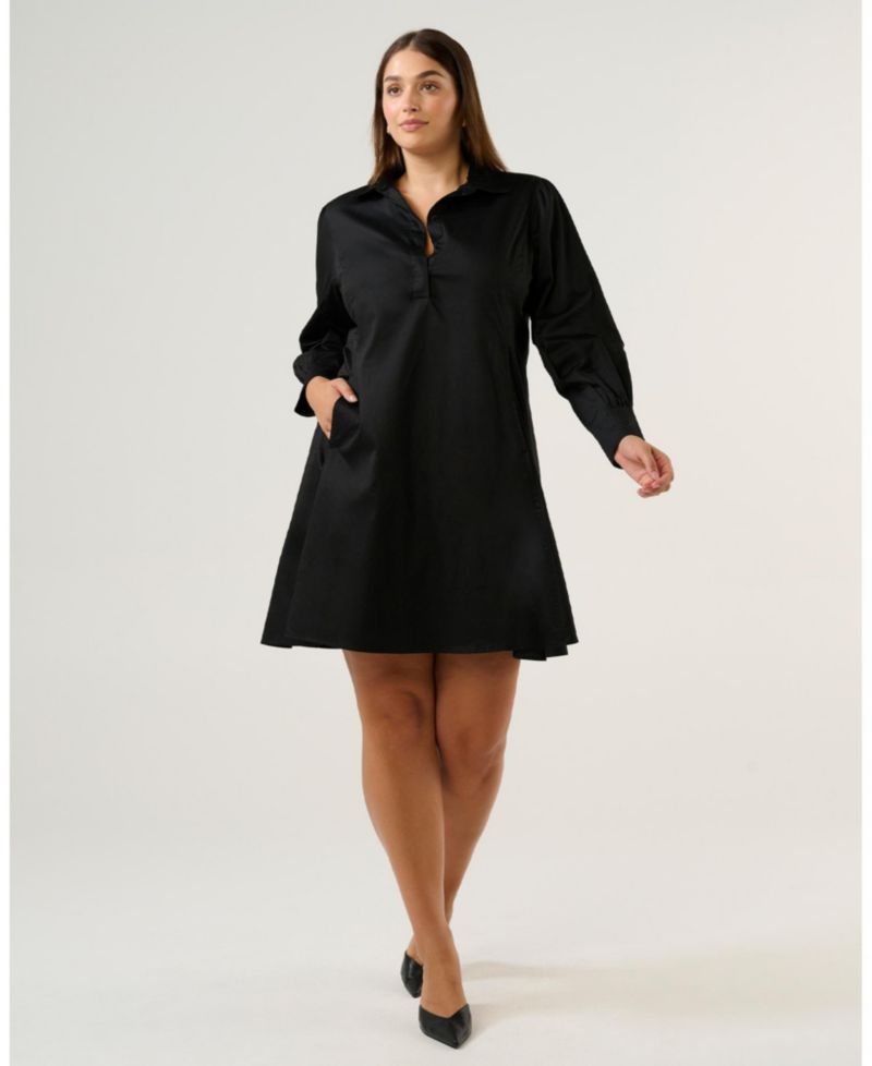 Plus size Asher Mini Cotton Long Sleeve Shirt Dress
