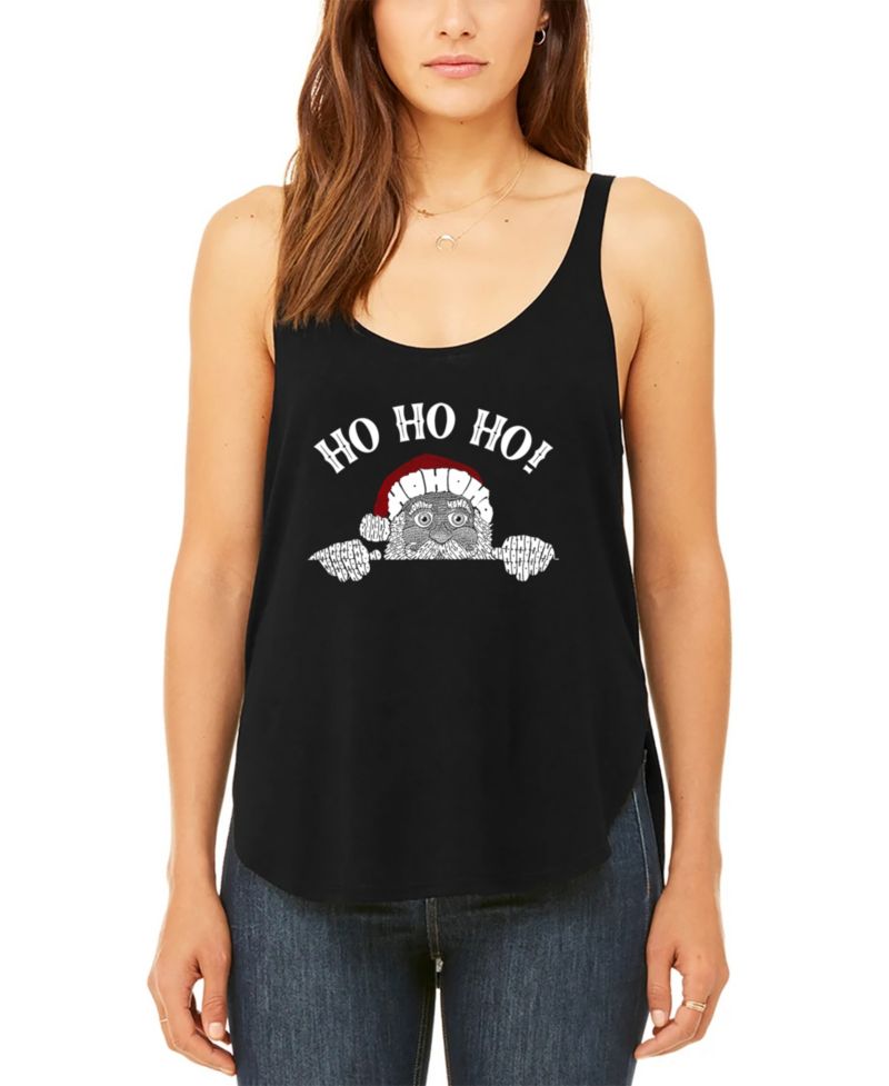 Women's Peeking Santa Premium Word Art Flowy Tank Top