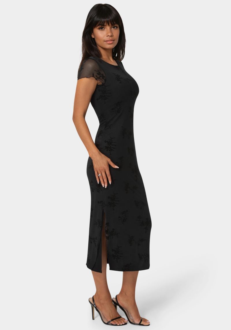 Women's Flocking Mesh T-Shirt Maxi Dress