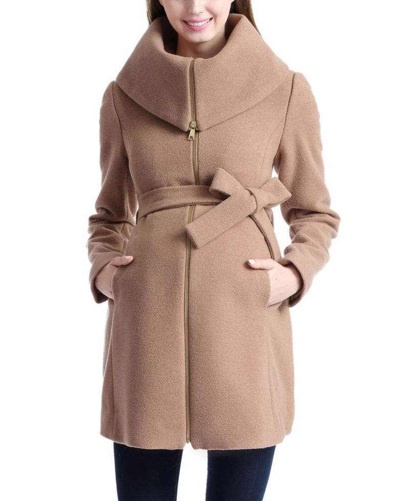 Maternity Mia Wool-Blend Fold-Collar Mid-Length Coat