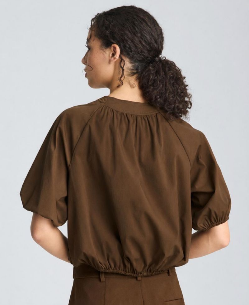 Women's Shirred Crewneck Cropped Bubble Blouse