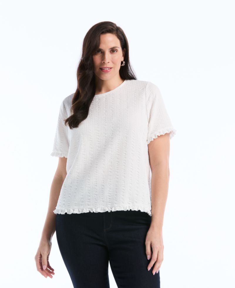 Petite Puckered Ruffle Short-Sleeve Top