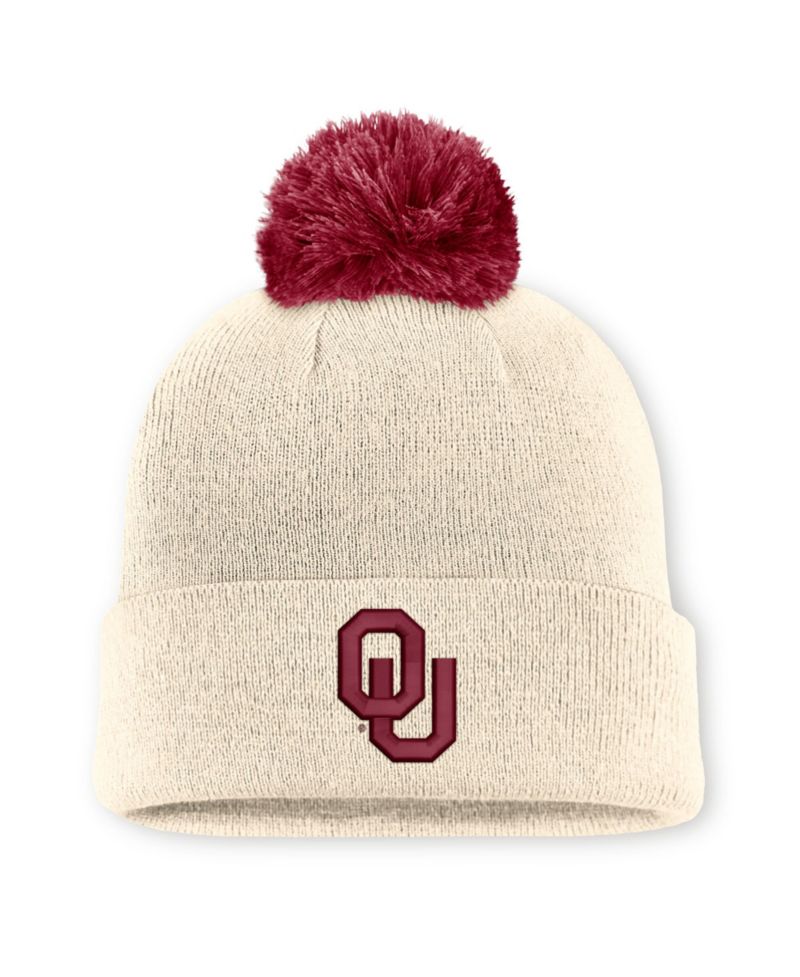 Men's and Women's Natural Oklahoma Sooners Campus Prep Script Cuffed Knit Hat with Pom