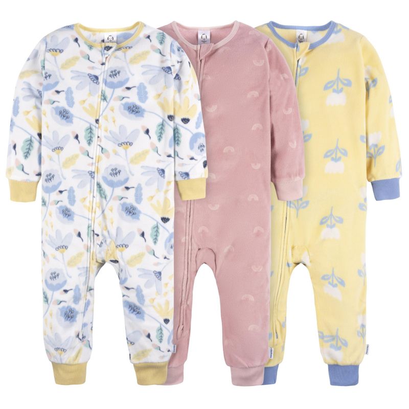 Baby Girls Footless Fleece Pajamas, 3-Pack