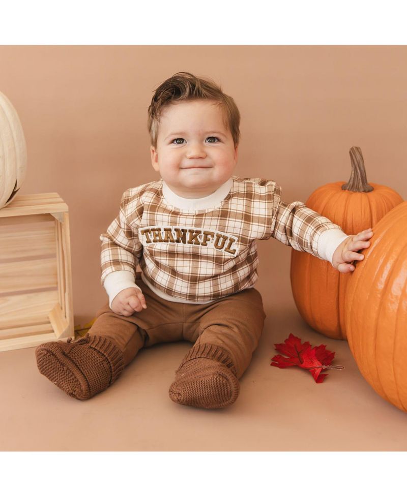 Boys' 4-20 Thankful Patch Crewneck Long-Sleeve Thanksgiving Sweatshirt