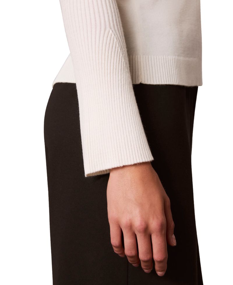 Petite Ribbed Sculpted-Sleeve Crewneck Sweater