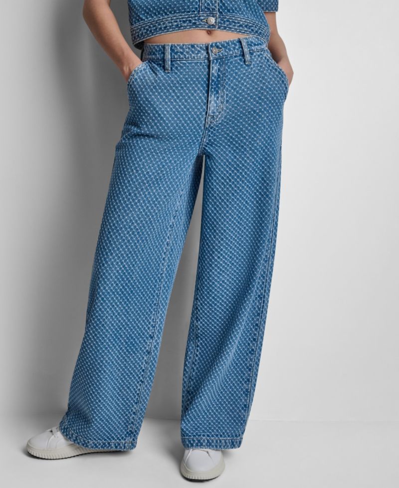 Women's Mid-Rise Wide-Leg Boucle Jeans