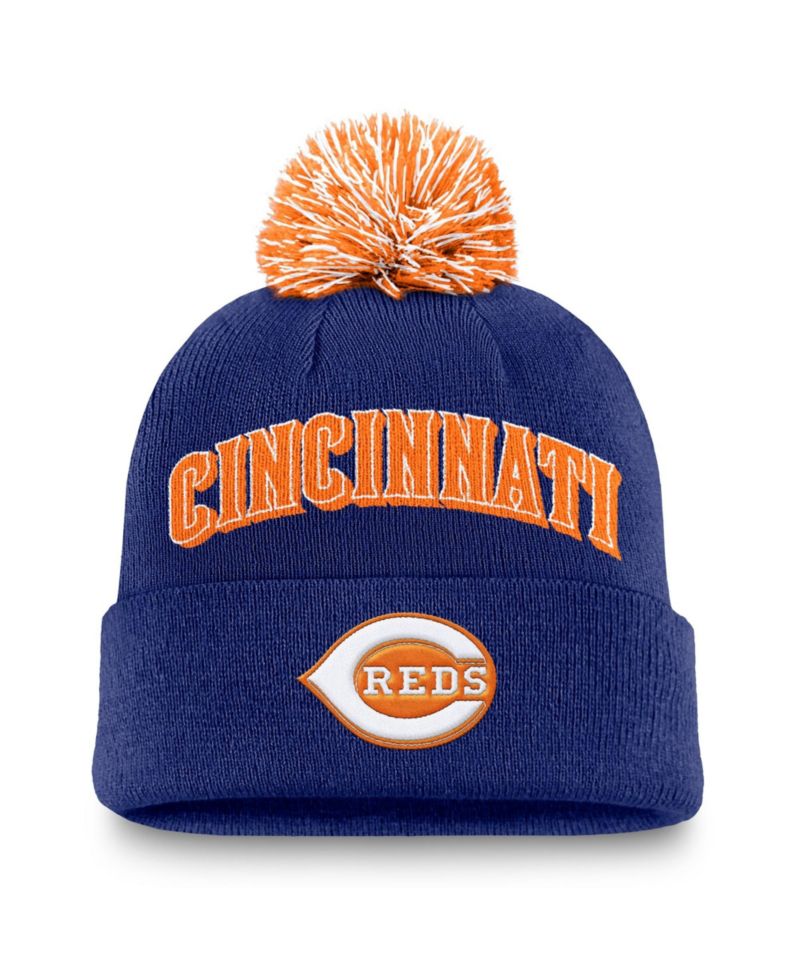 Men's Royal Cincinnati Reds Peak Cuffed Pom with Knit Hat