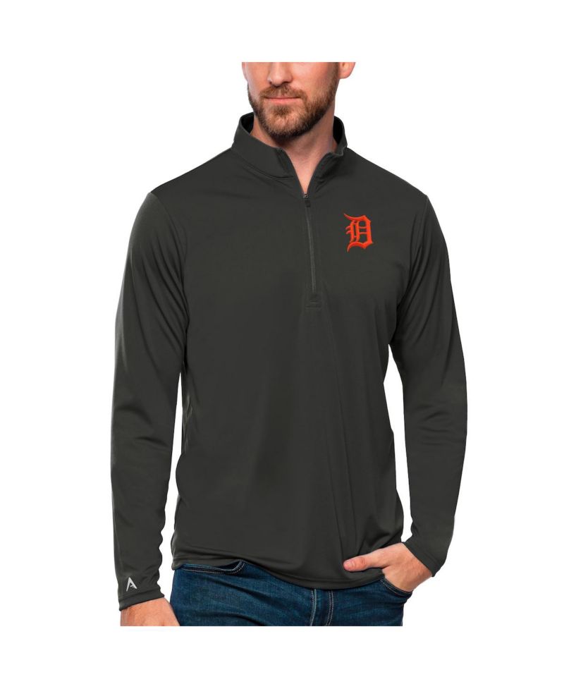 Men's Charcoal Detroit Tigers Tribute Quarter-Zip Pullover Top