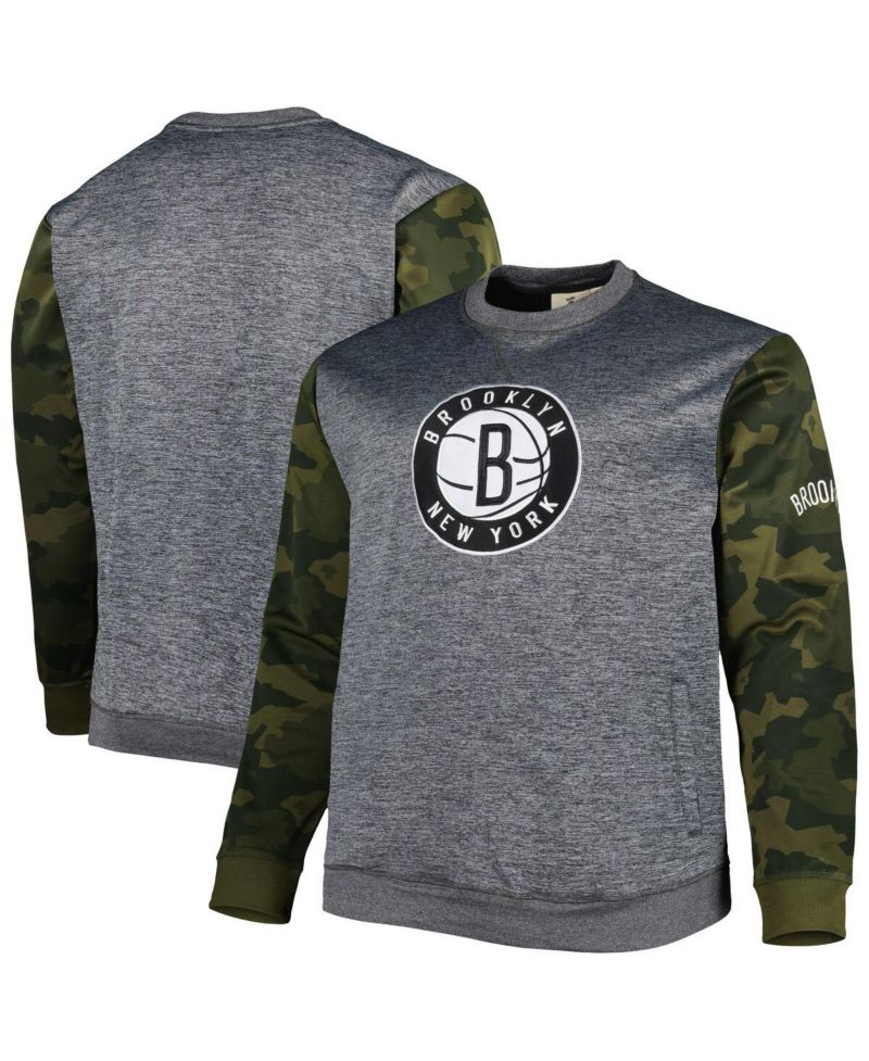 Men's Heather Charcoal Brooklyn Nets Big and Tall Camo Stitched Sweatshirt