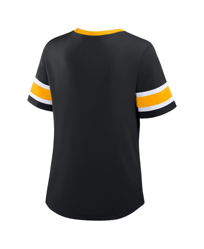 Women's Black Pittsburgh Steelers Redzone Draw Play Athena Lace-Up T-Shirt
