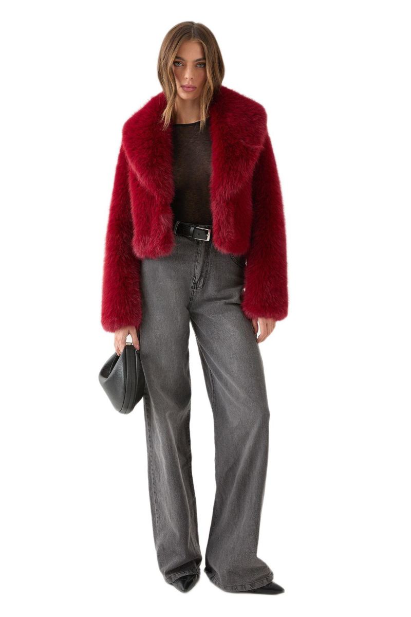 Women's Faux Fur Cropped Collar Coat