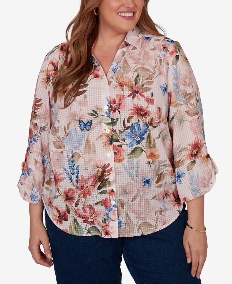 Plus Size Camden Market Botanical Butterfly Button-Front Top