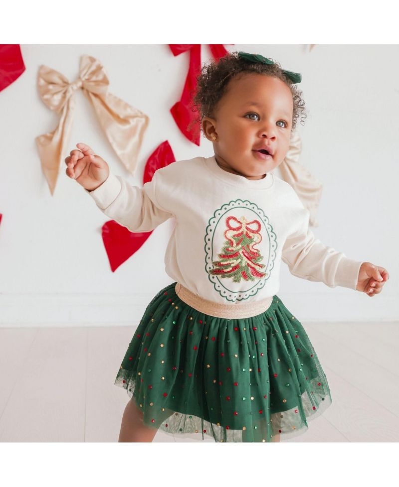Baby Girls' Sequin Christmas Tree Patch Long Sleeve Romper