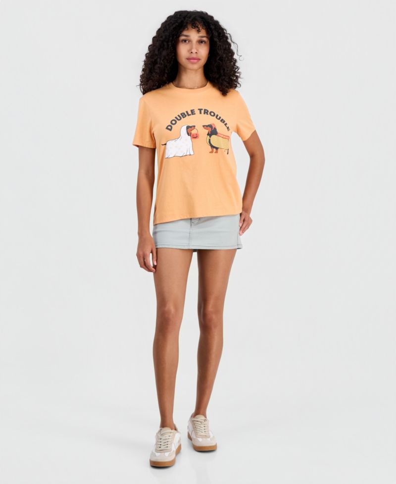 Juniors' Double Trouble Dog Crewneck Tee