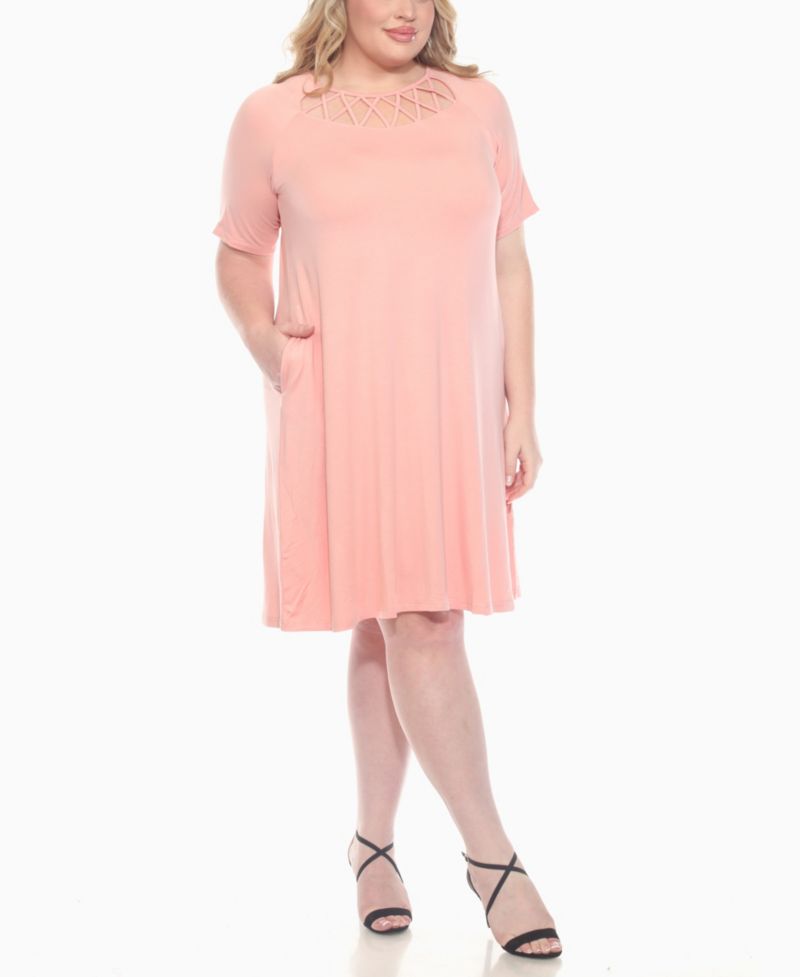 Plus Size Short Sleeve Crisscross Neck A-Line Dress