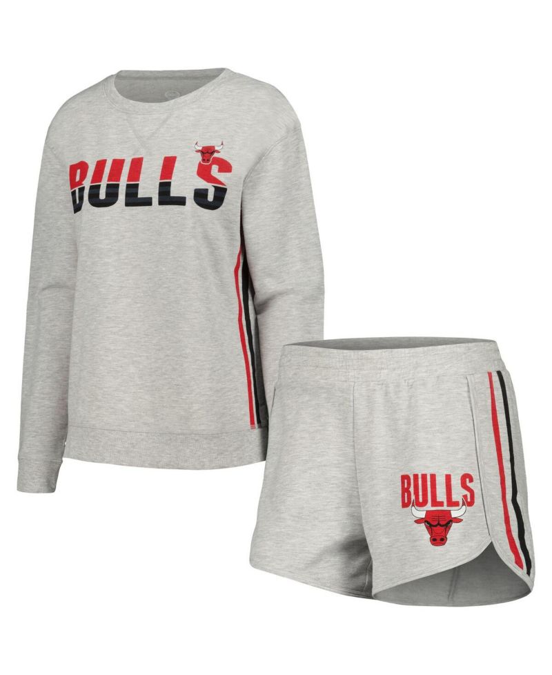 Women's Gray Chicago Bulls Cedar Long Sleeve T-shirt and Shorts Sleep Set