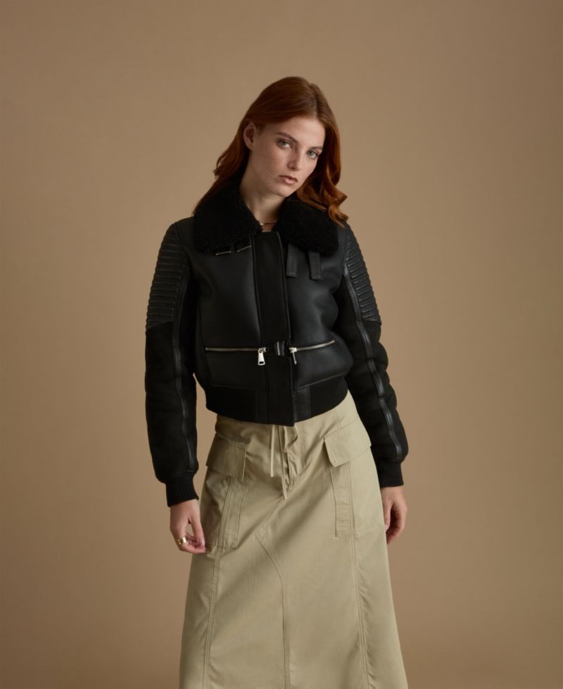 Women's Cropped Biker Style Shearling Jacket