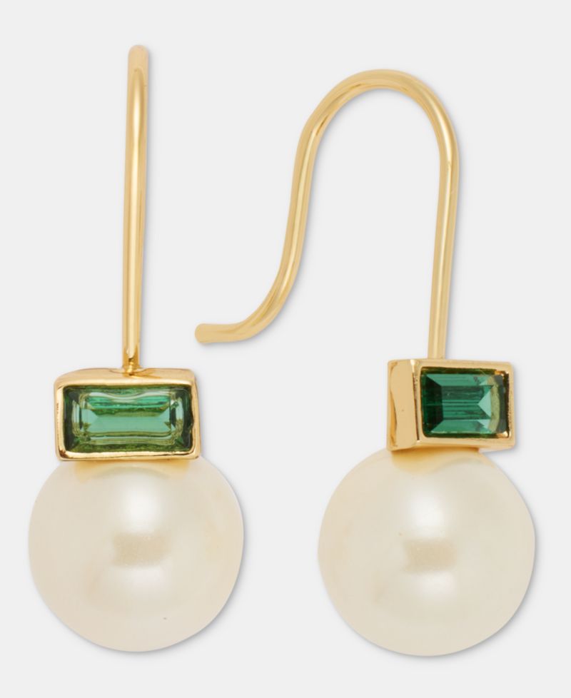 Baguette Stone & Imitation Pearl Drop Earrings