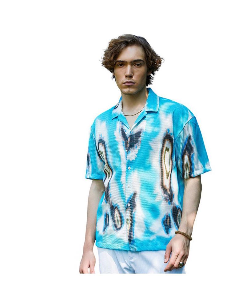 Men's Sky Blue Topography Mesh Oversized Shirt