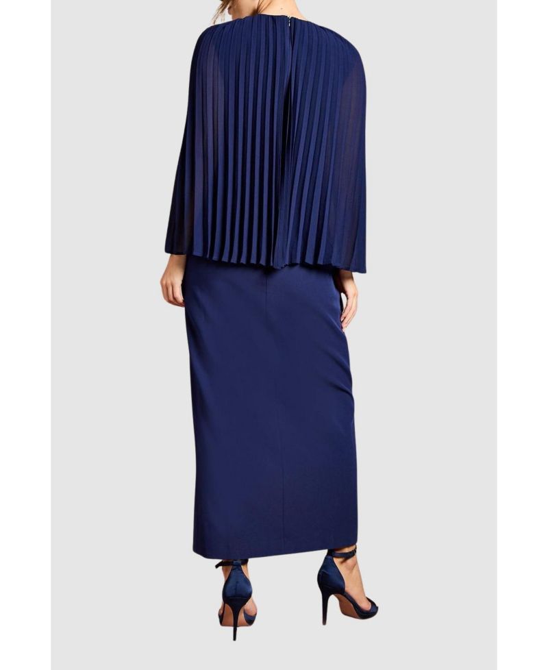 Women's Pleated Cape Detail Crepe Pencil Dress