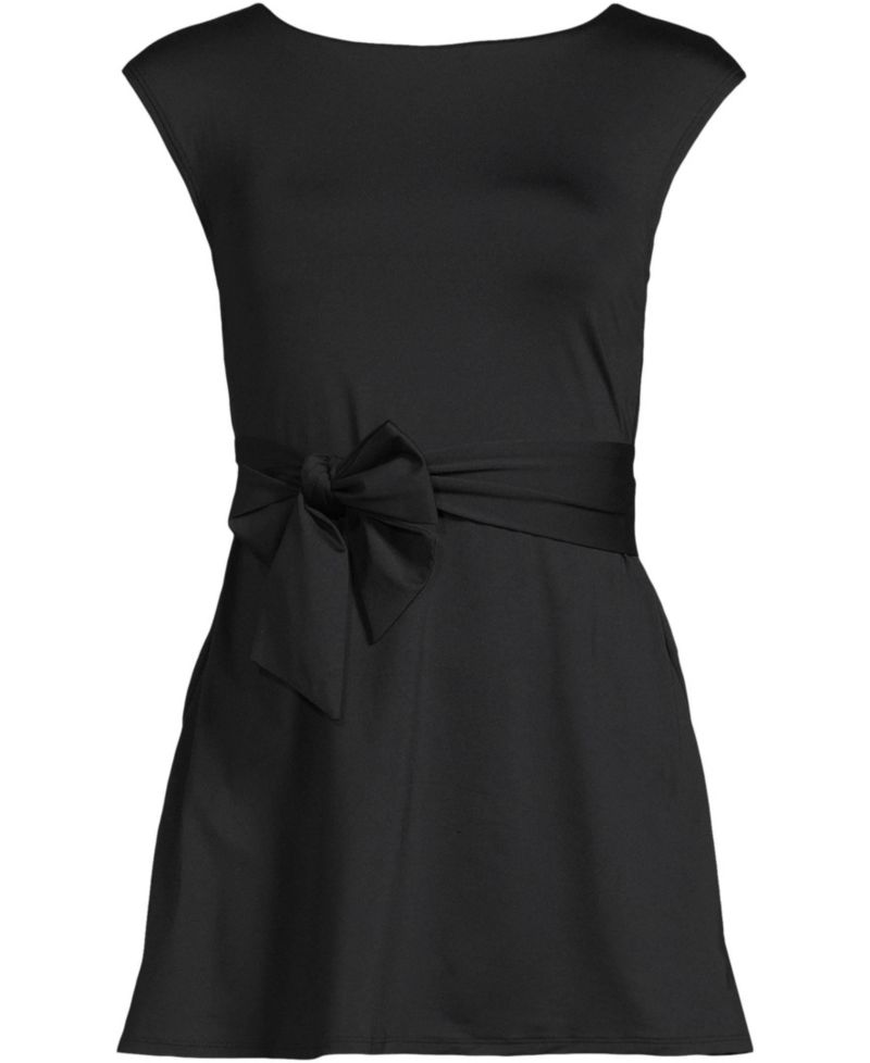 Women's Cap Sleeve Tie Belt Mini Swim Dress