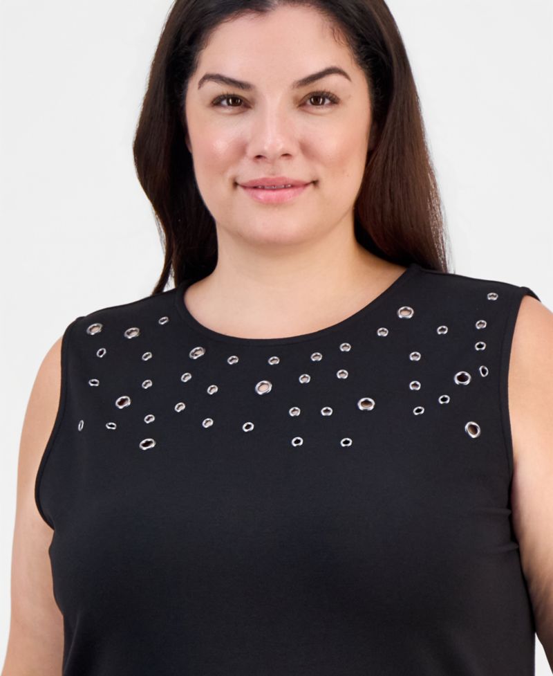 Plus Size Sleeveless Grommeted Top