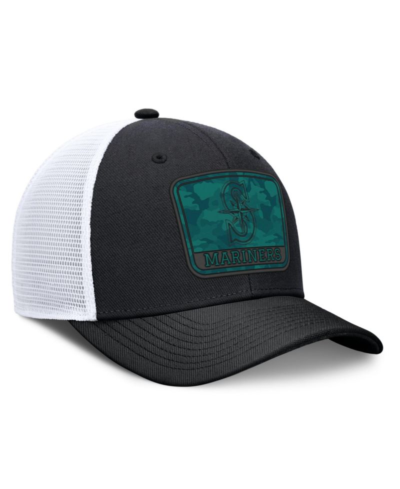 Men's Black/White Seattle Mariners Camo Rise Trucker Dri-FIT Adjustable Hat