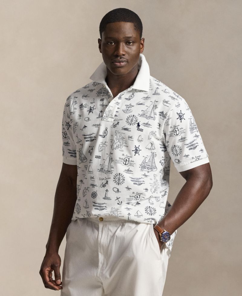 Men's Big & Tall Short-Sleeve Nautical Print Mesh Polo Shirt