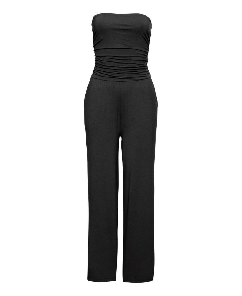 Women's Viscose Printed Strapless with Pockets Jumpsuit