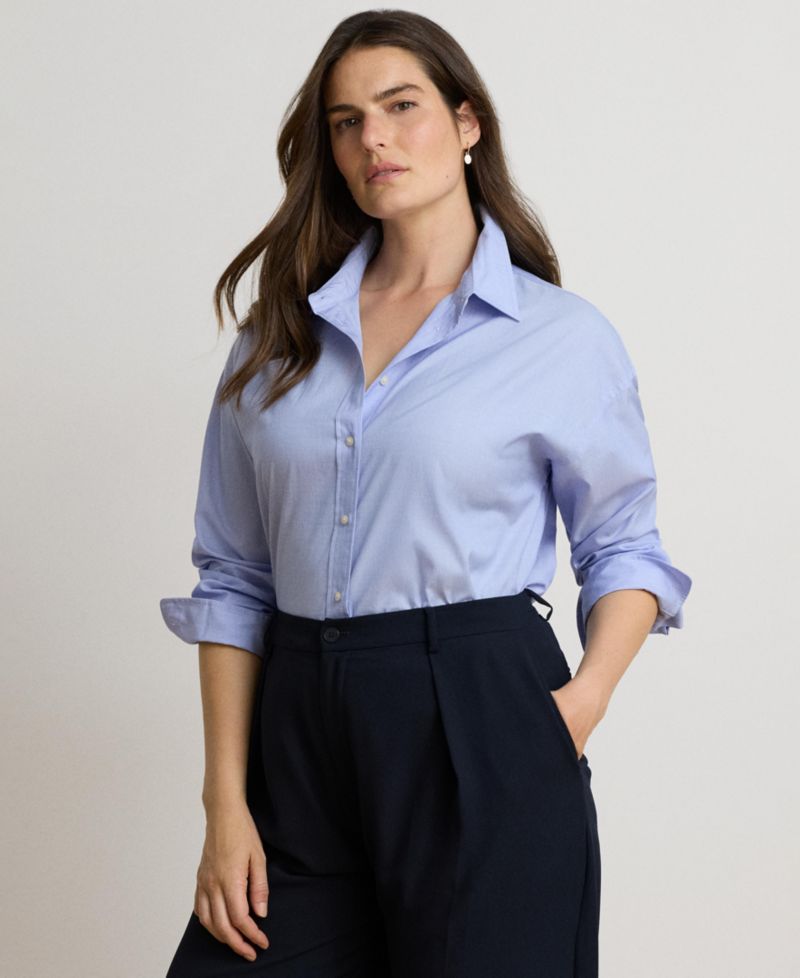 Women's Relaxed-Fit End-on-End Cotton Long-Sleeve Button-Up Shirt