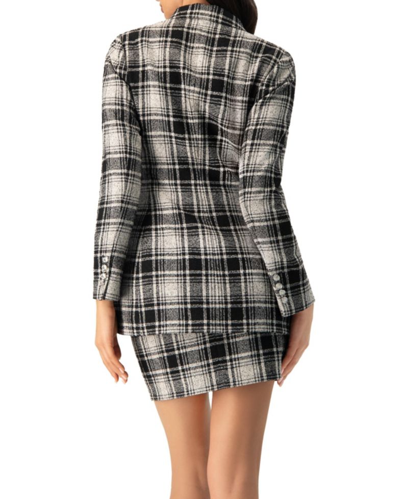 Women's Checkered Three Button Blazer