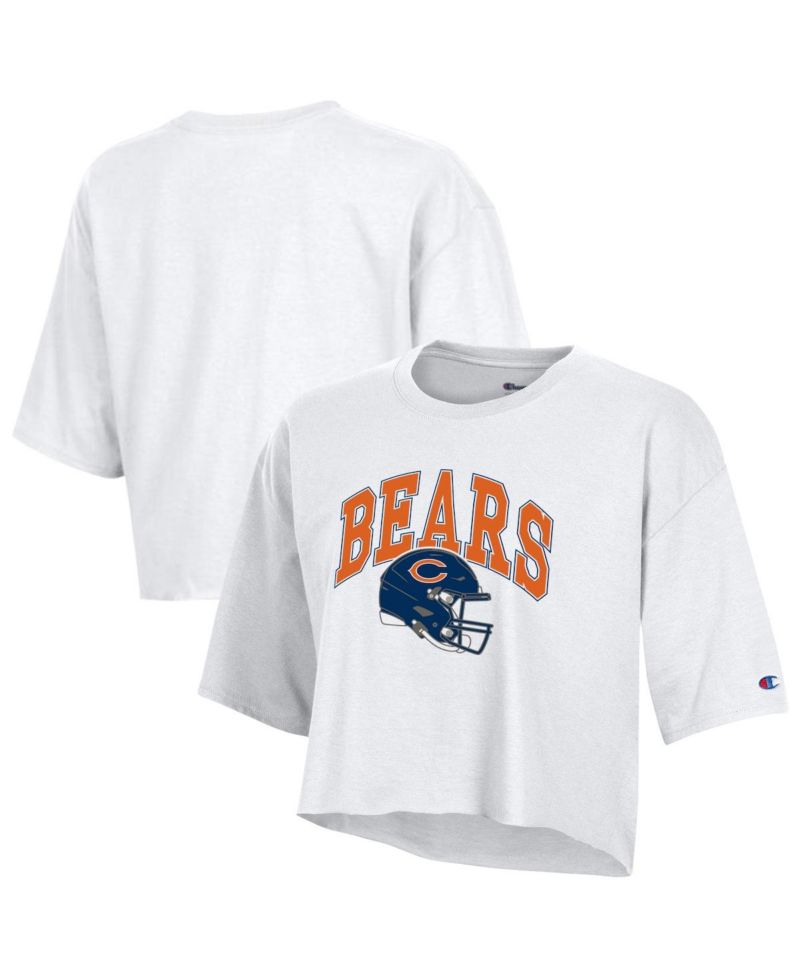 Women's White Chicago Bears Boyfriend Cropped T-Shirt